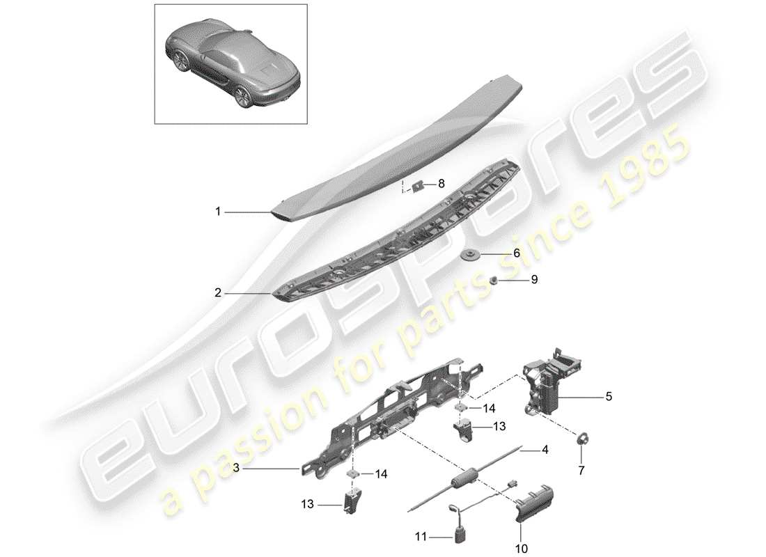 porsche 2012 (981 boxster) rear spoiler part diagram