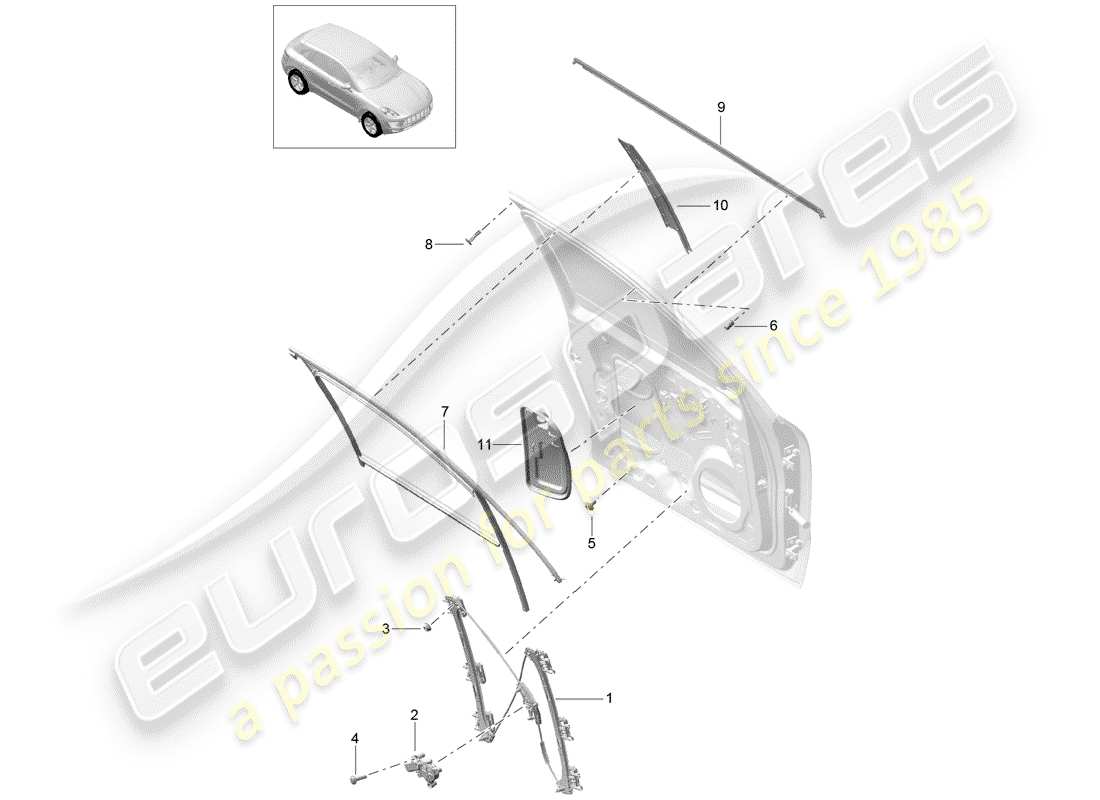 porsche 2018 (macan) window regulator parts diagram