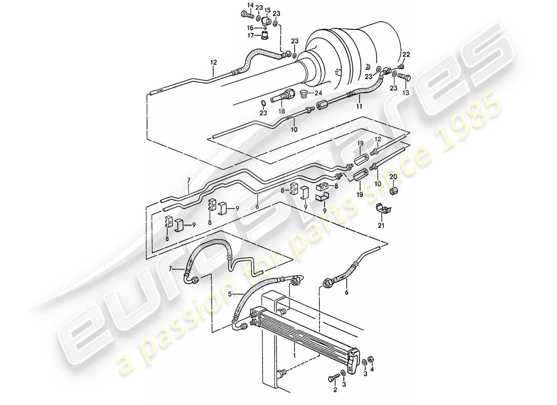 porsche 1988 (928) automatic transmission - atf cooler - atf lines part diagram