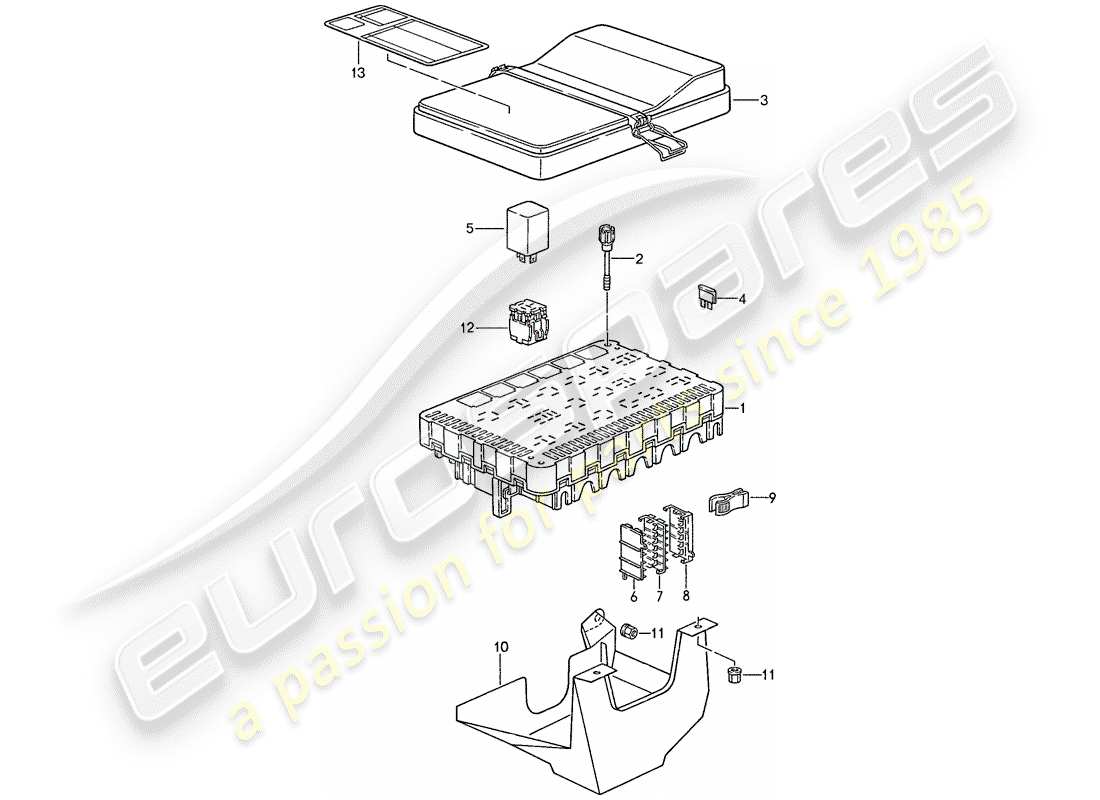 porsche 1989 (944) fuse box/relay plate parts diagram
