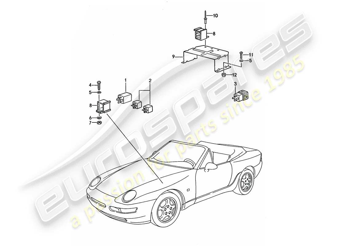 porsche 1992 (968) relay - for - convertible top control parts diagram