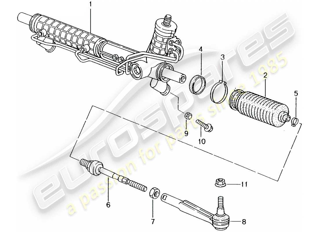 porsche 1999 (986 boxster) power steering - steering gear parts diagram