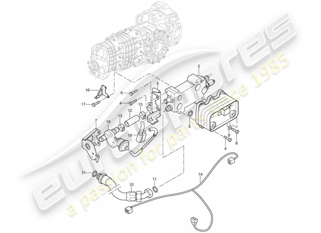 porsche 996 t/gt2 (2005) gear oil cooler - lines parts diagram