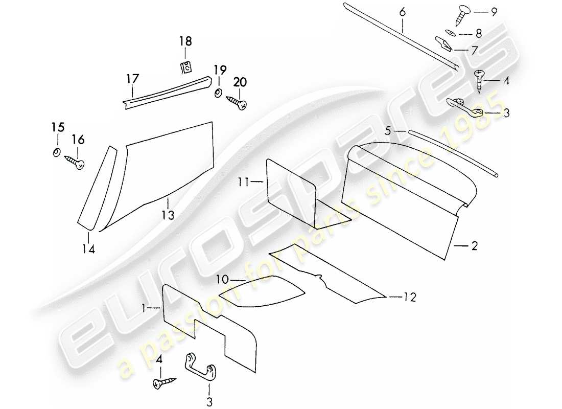 porsche 1972 (911) interior equipment part diagram
