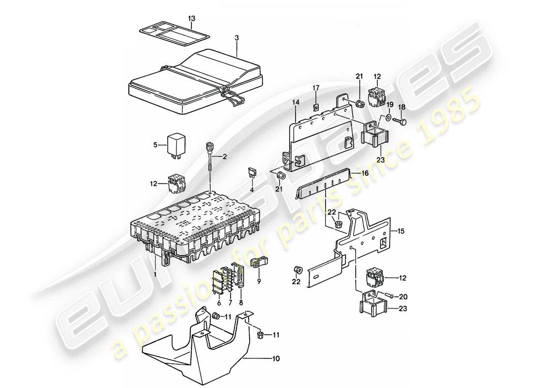 porsche 1994 (968) fuse box/relay plate - 1 + 2 parts diagram