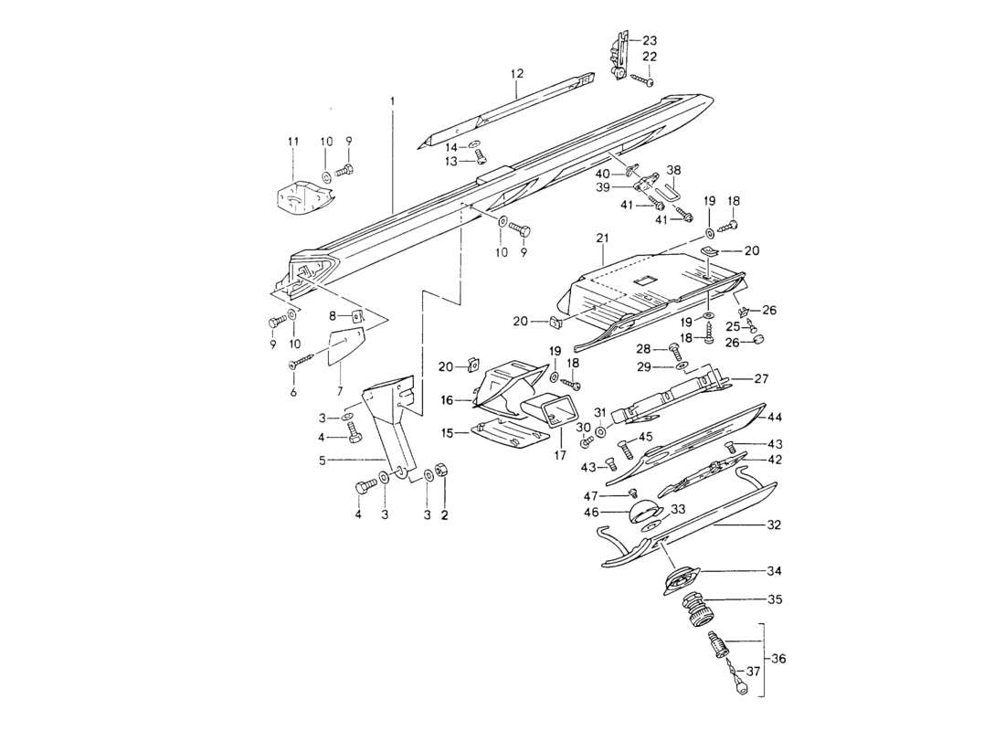 porsche 1994 (964) knee pad trim - airbag - for vehicles with - glove box lid - catch part diagram