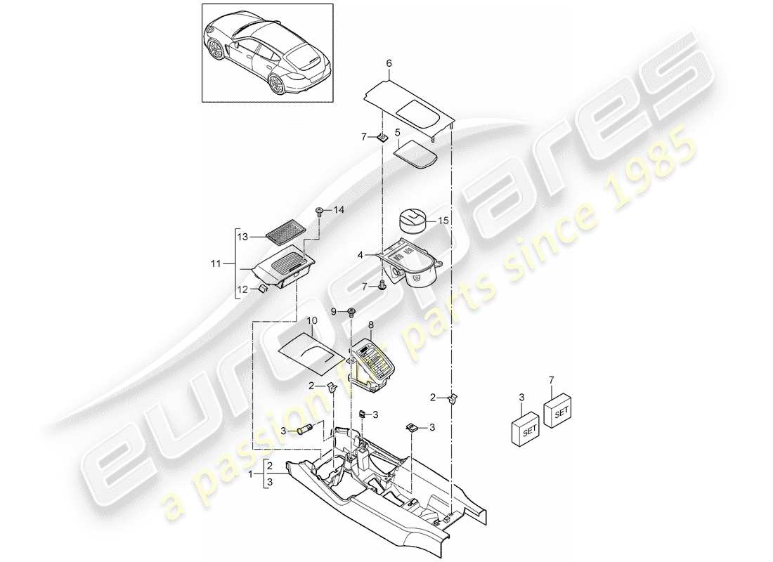 porsche 2015 (panamera 970) center console part diagram