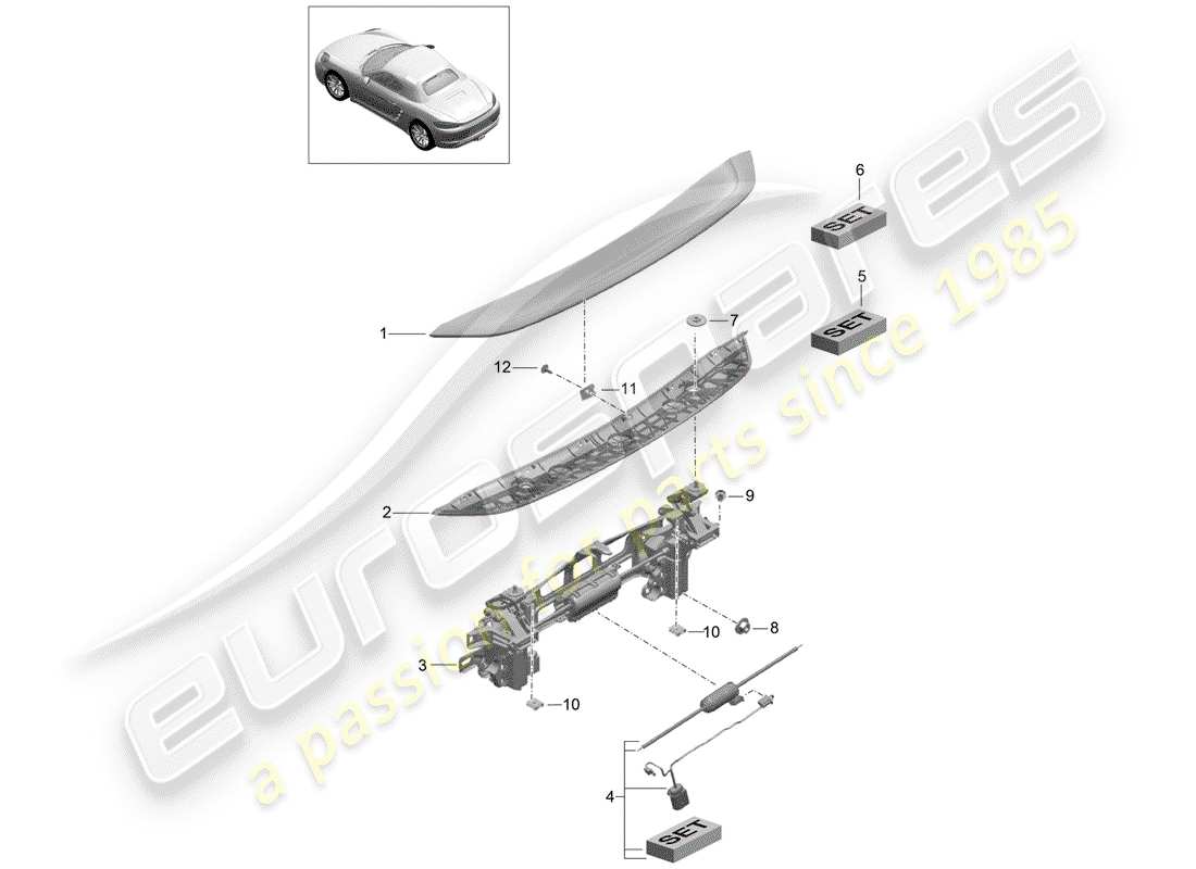 porsche 2019 (718 boxster) rear spoiler part diagram