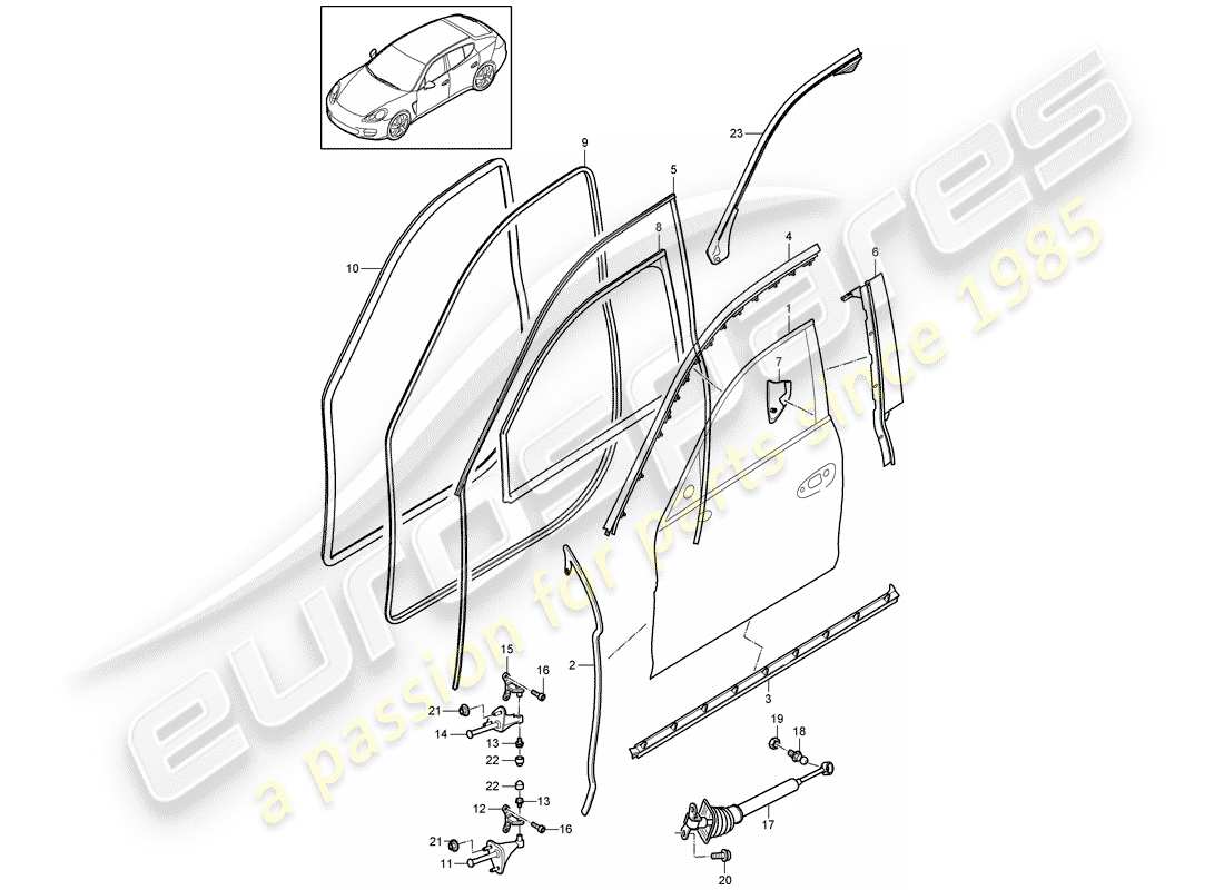 porsche 2014 (panamera 970) door shell part diagram