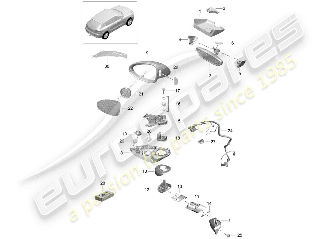 porsche 2015 (macan) rear view mirror inner parts diagram