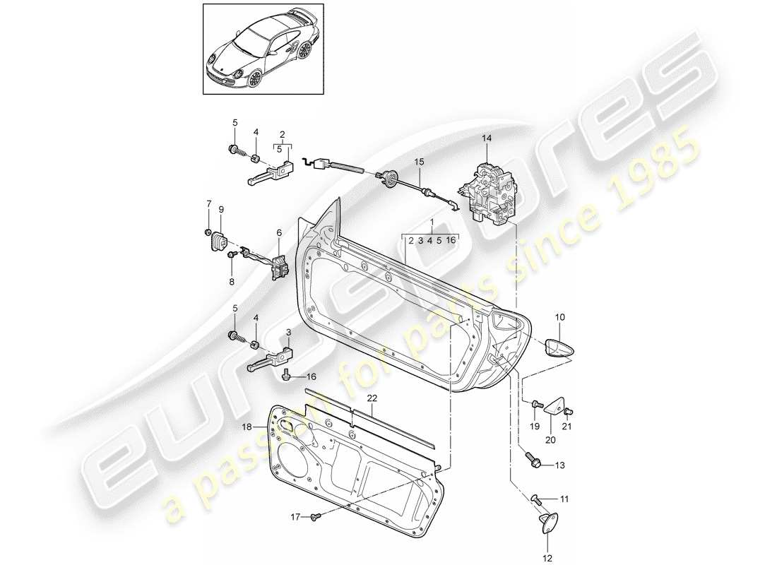 porsche 911 t/gt2rs (2013) door shell parts diagram