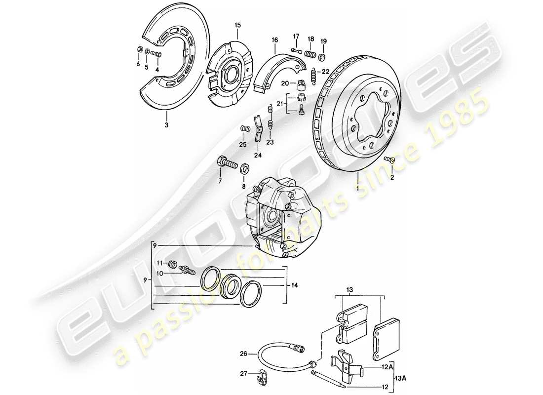porsche 1986 (911) disc brakes - rear axle part diagram