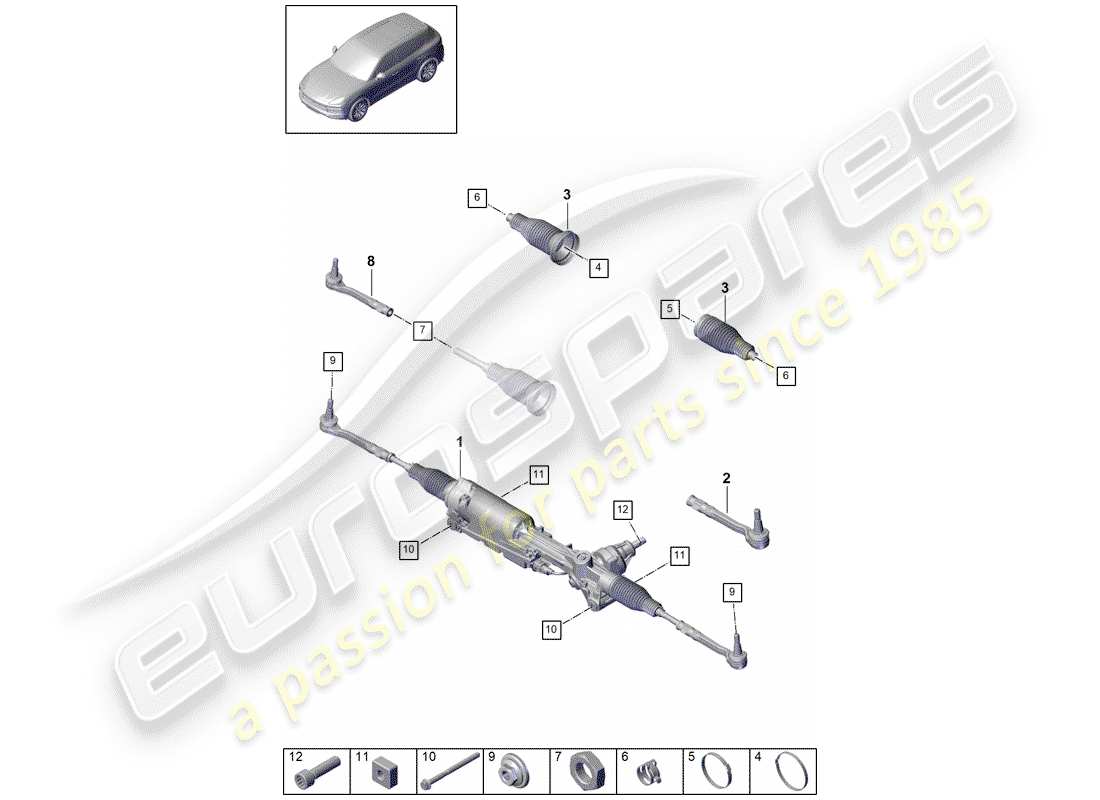 porsche 2020 (cayenne e3 9ya/9yb) steering gear part diagram
