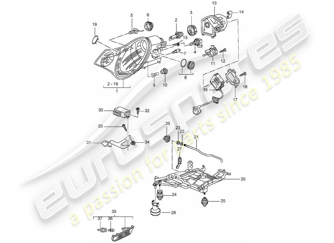 porsche 2004 (996 gt3) headlamp - turn signal repeater - d - mj 2003>> part diagram