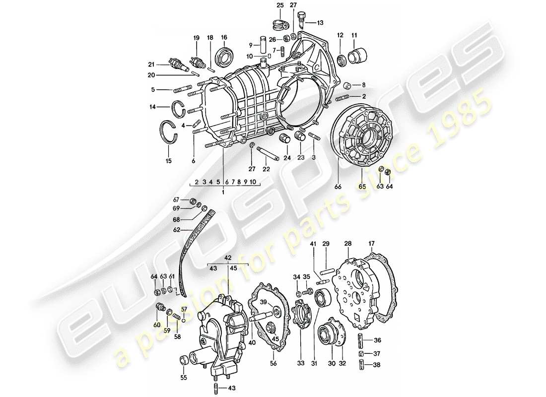 porsche 1983 (911) replacement transmission - transmission case - spm part diagram
