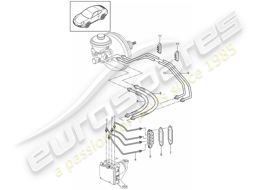 porsche 2012 (997-2) brake lines parts diagram