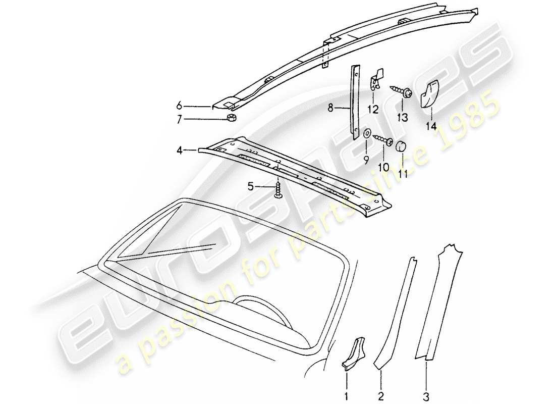 porsche 1997 (993) interior equipment - roof - d - mj 1996>> part diagram