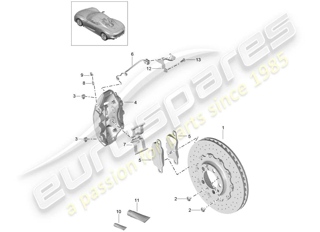 porsche 2015 (918 spyder) disc brakes part diagram