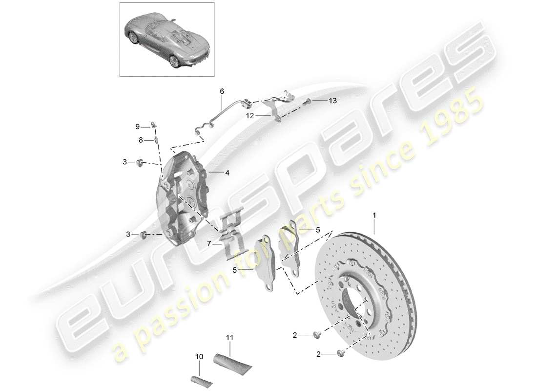 porsche 918 spyder (2015) disc brakes part diagram