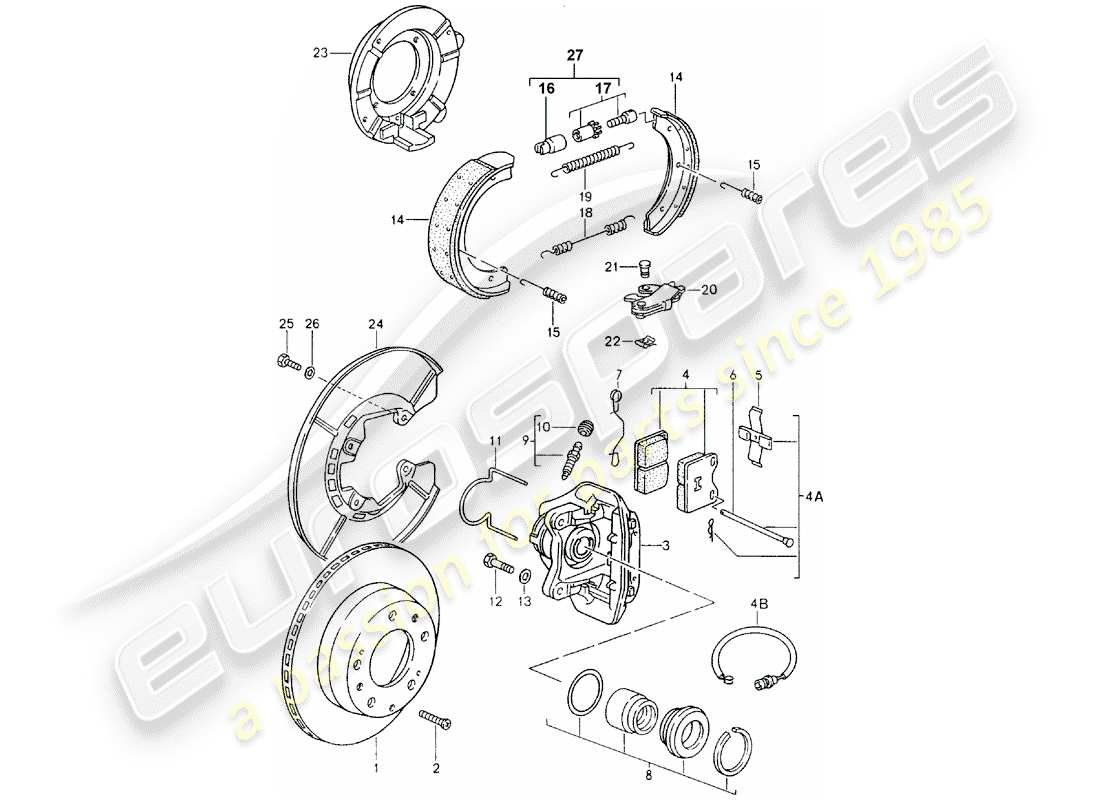 porsche 1984 (944) disc brakes - rear axle parts diagram