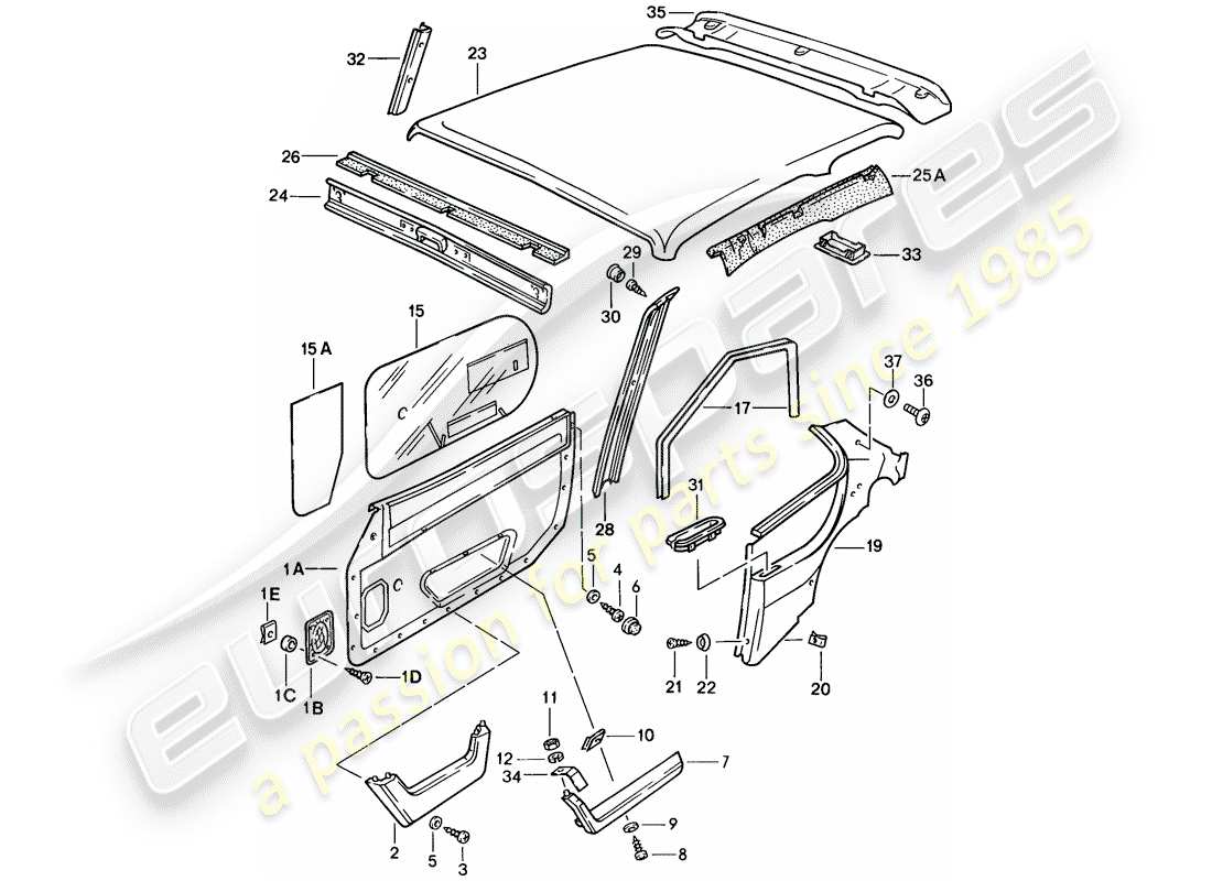 porsche 1987 (924s) trims parts diagram