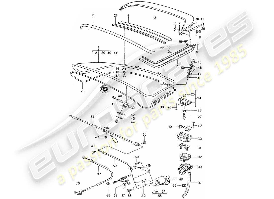 porsche 1994 (968) rear trunk lid - rear spoiler parts diagram