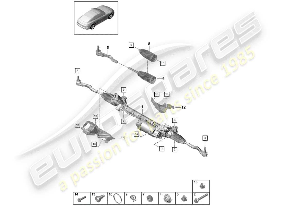 porsche panamera 971 (2018) steering gear parts diagram