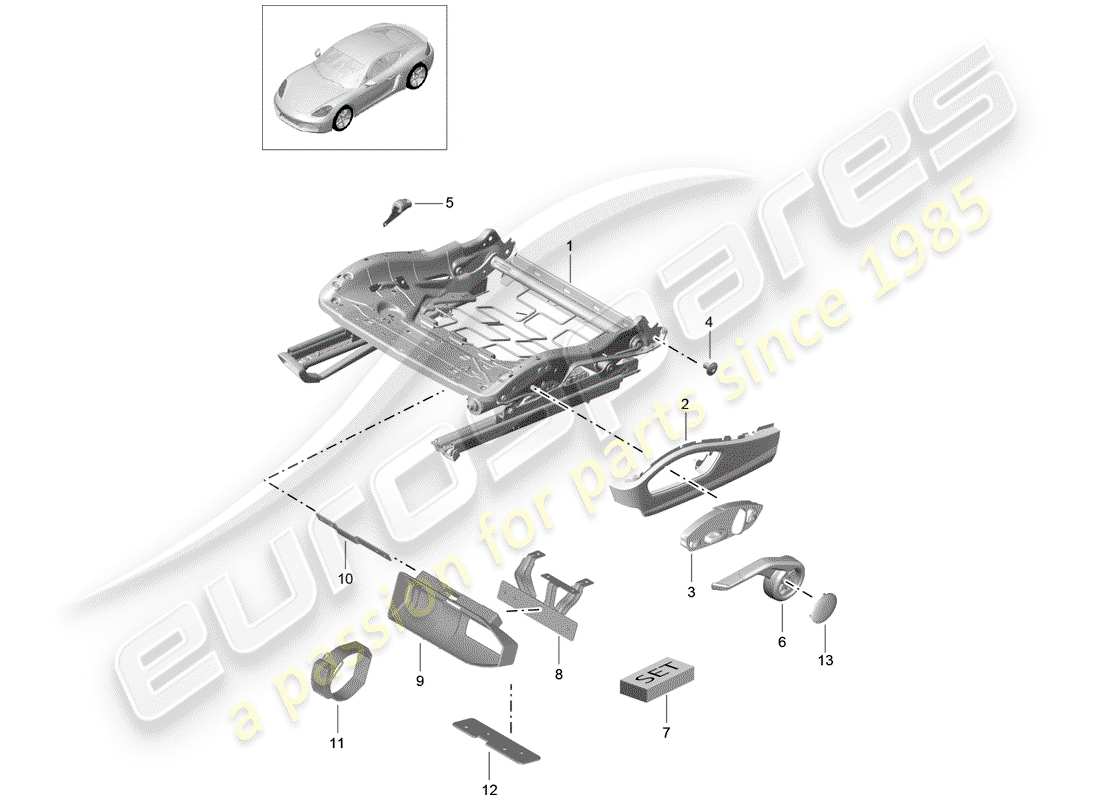 porsche 2019 (718 cayman) seat frame part diagram