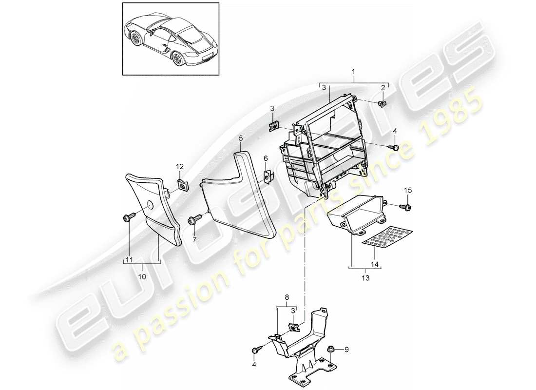 porsche 2010 (987 cayman) center console part diagram