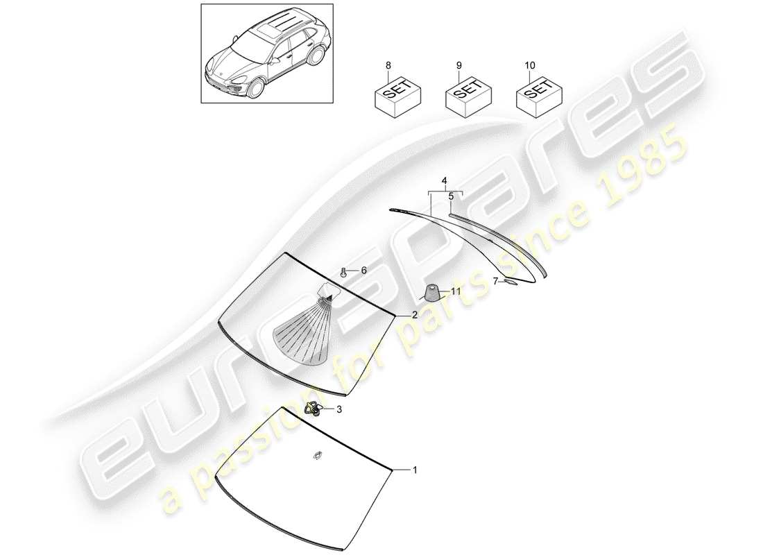 porsche 2016 (cayenne e2 92a) window glasses part diagram