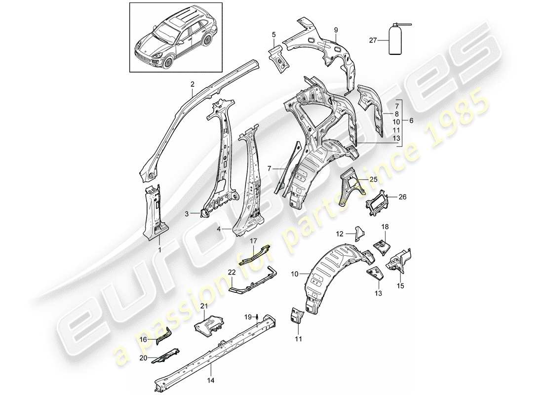 porsche 2016 (cayenne e2 92a) side panel part diagram
