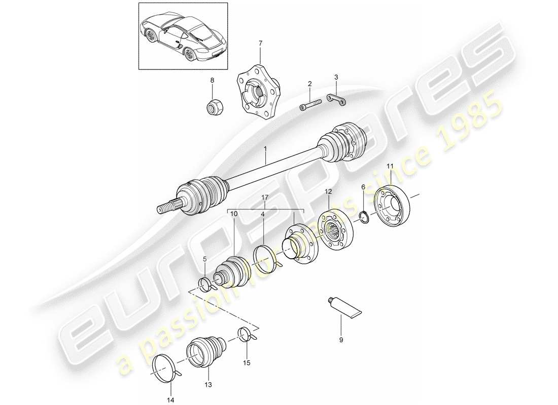 porsche 2009 (987 cayman) drive shaft part diagram
