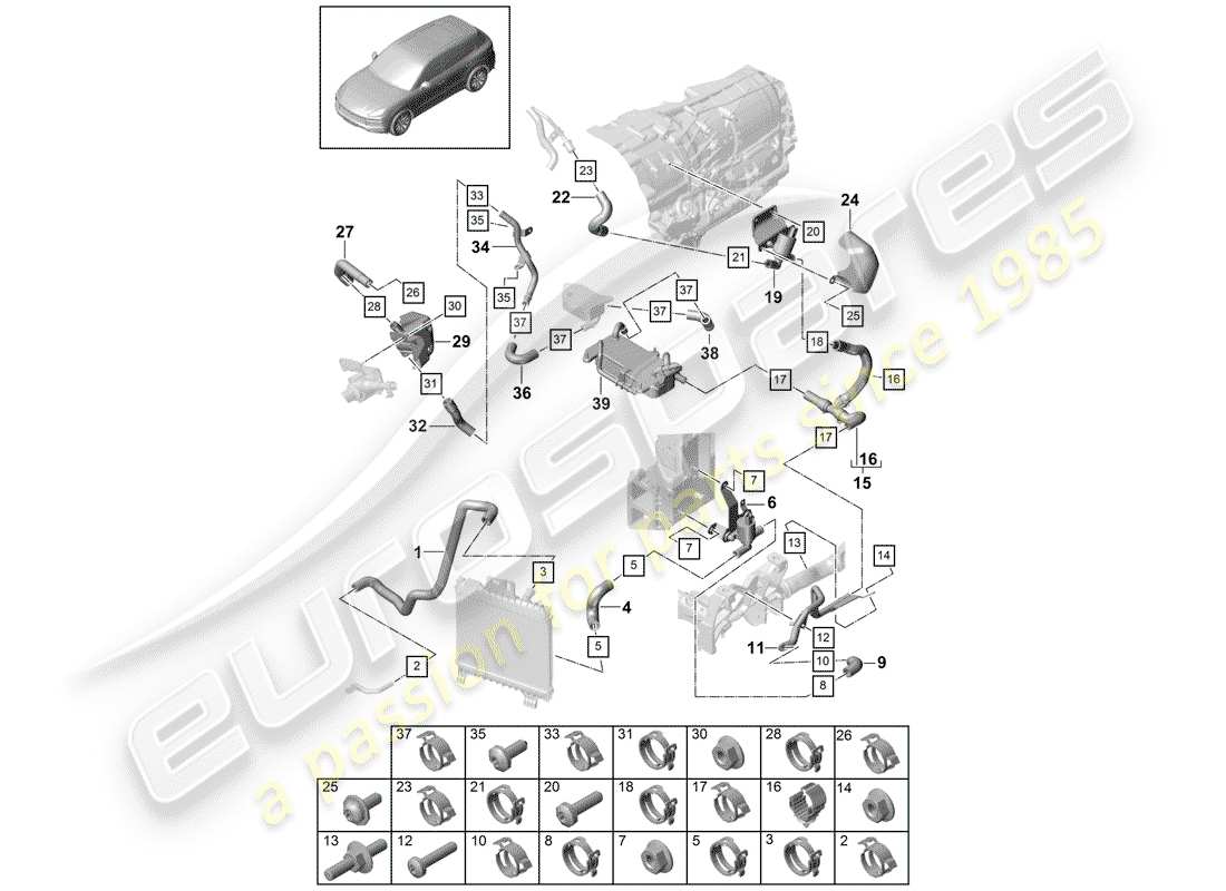 porsche 2020 (cayenne e3 9ya/9yb) water cooling part diagram