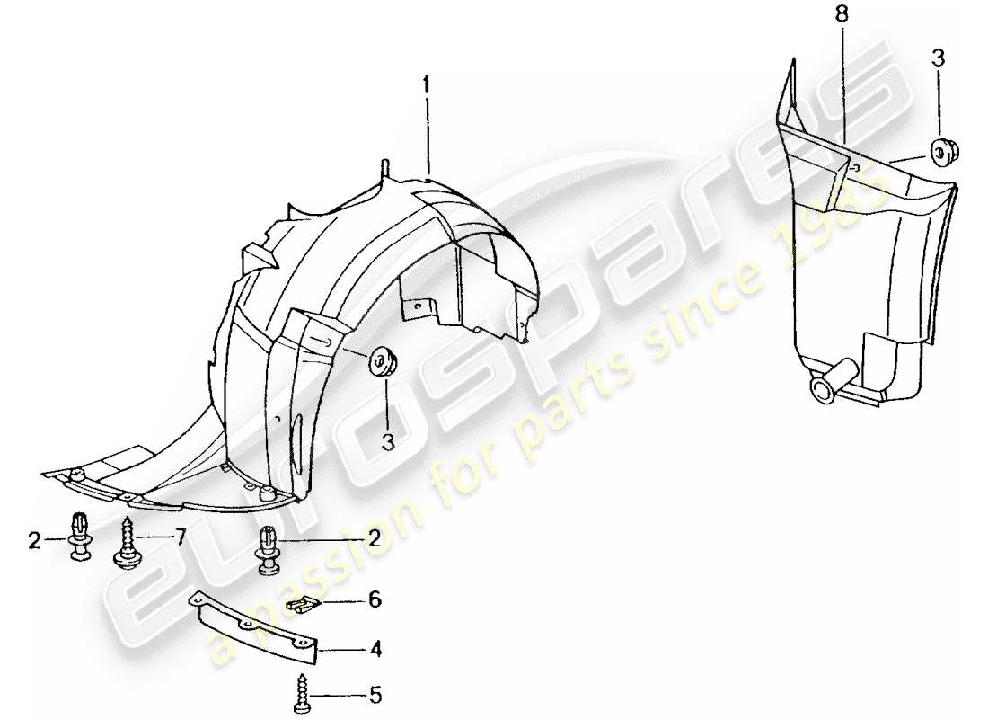 porsche 1998 (986 boxster) trim - wheel housing part diagram