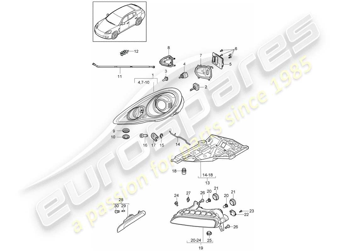 porsche 2011 (panamera 970) headlamp part diagram