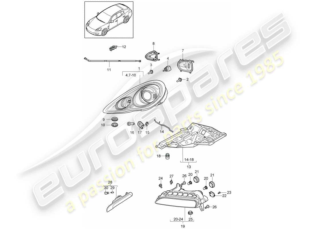 porsche panamera 970 (2012) headlamp parts diagram