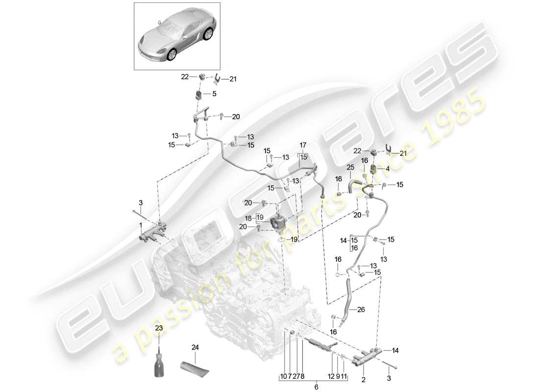 porsche 718 cayman (2019) fuel collection pipe parts diagram