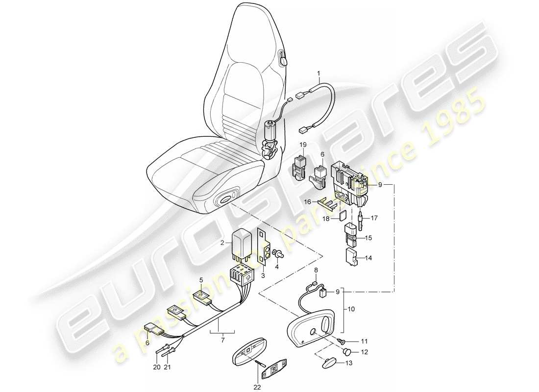 porsche 1998 (986 boxster) wiring harnesses - switch - standard seat - sports seat part diagram