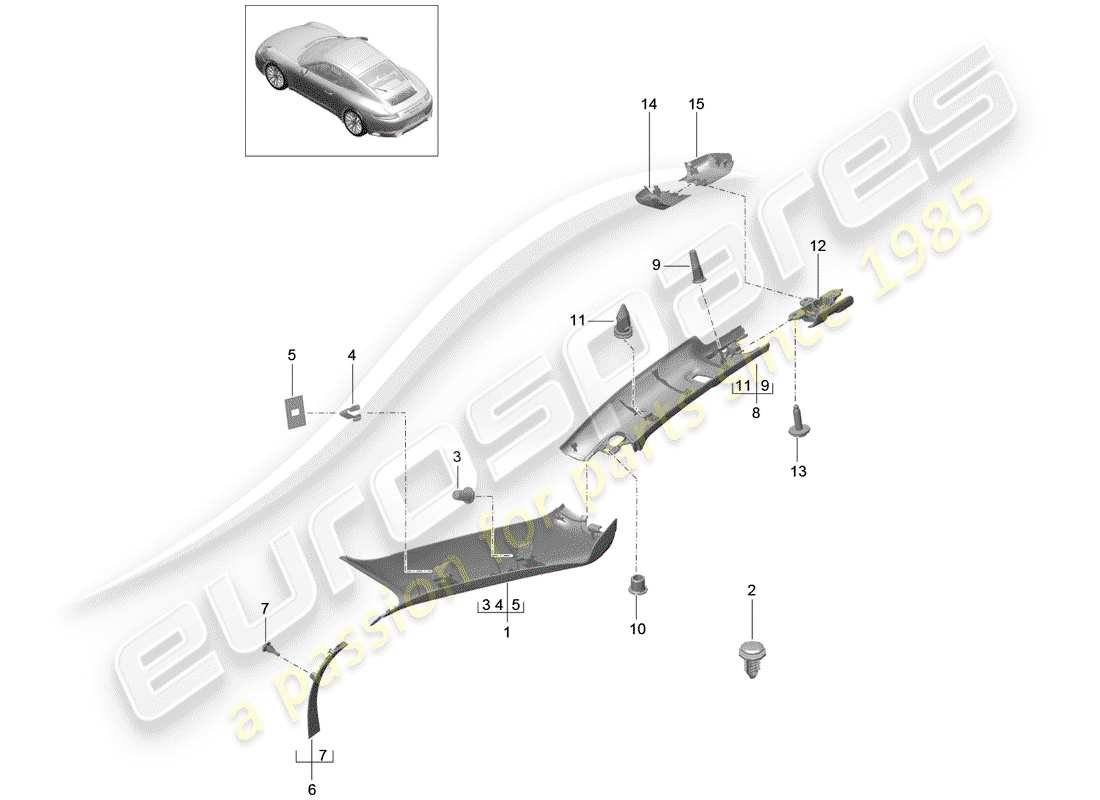 porsche 991 gen. 2 (2017) a-pillar parts diagram