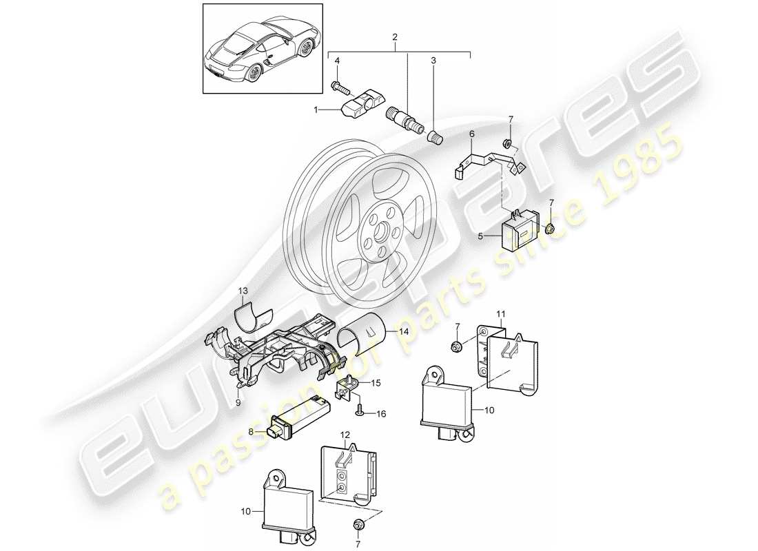 porsche 2009 (987 cayman) tire pressure control system parts diagram