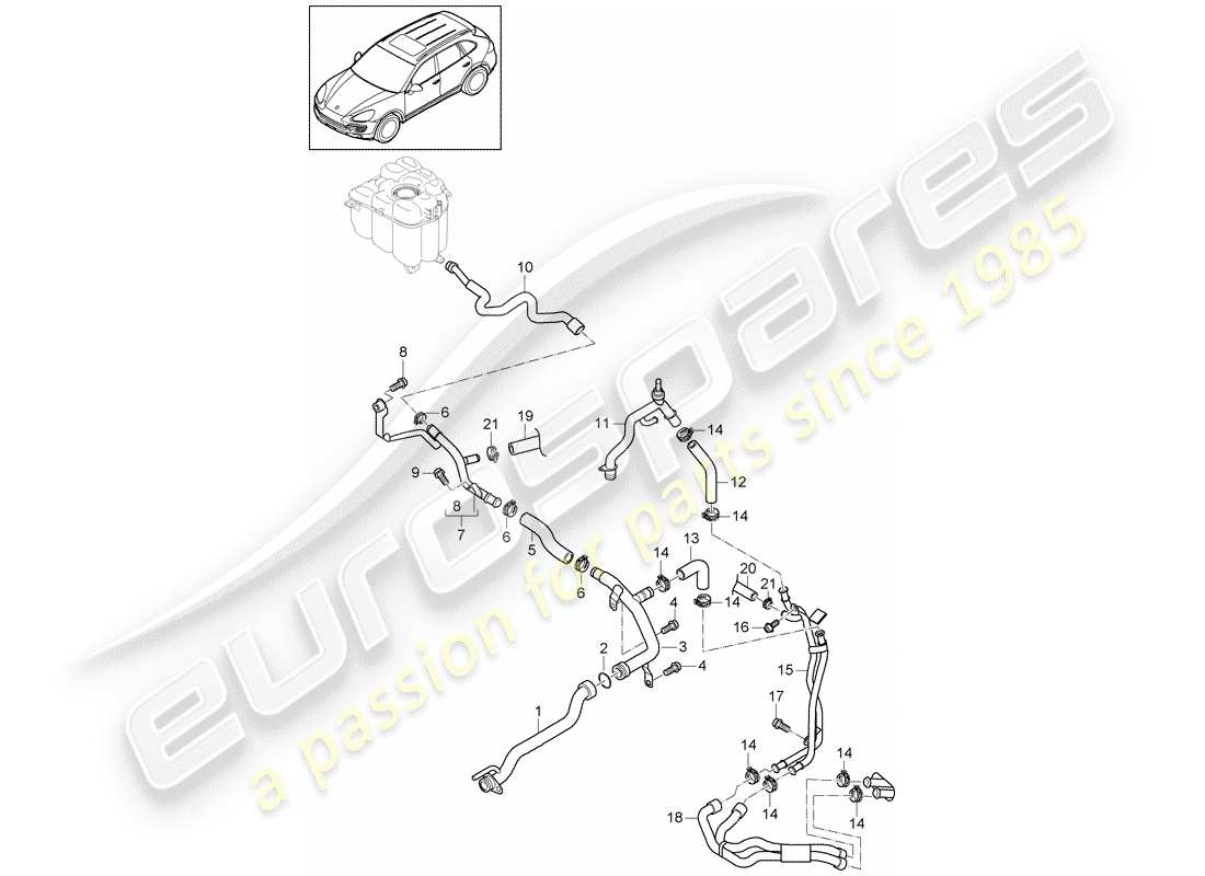 porsche 2018 (cayenne e2 92a) water cooling parts diagram