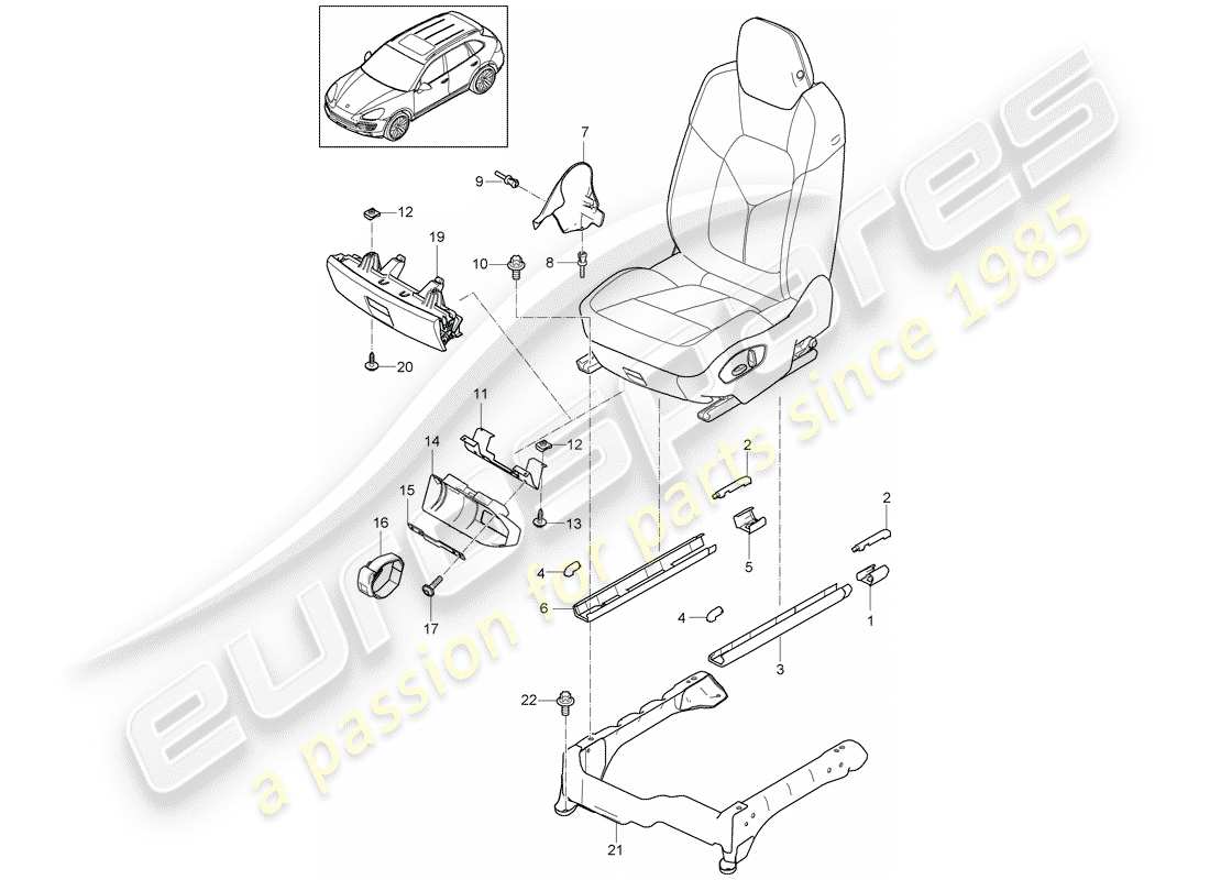 porsche 2016 (cayenne e2 92a) front seat part diagram