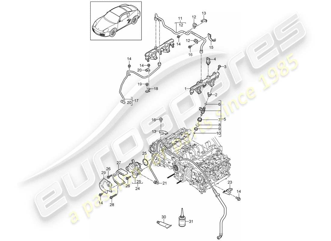 porsche cayman 987 (2009) fuel collection pipe parts diagram