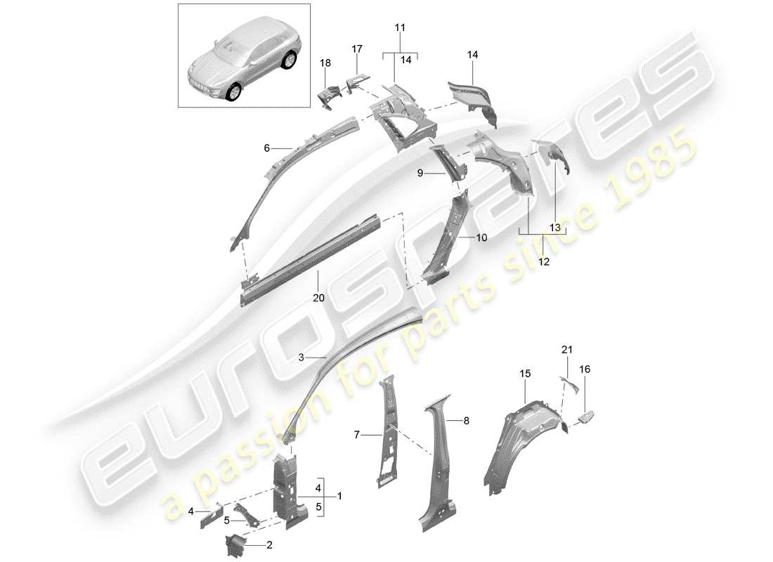 porsche 2018 (macan) side panel parts diagram