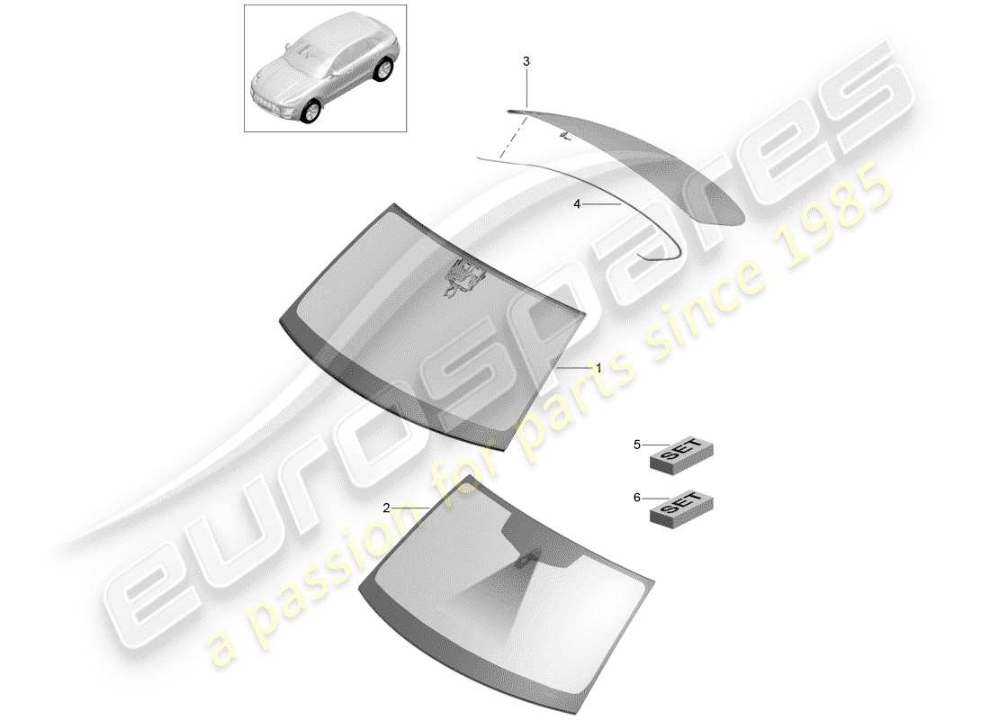 porsche 2018 (macan) windshield glass parts diagram