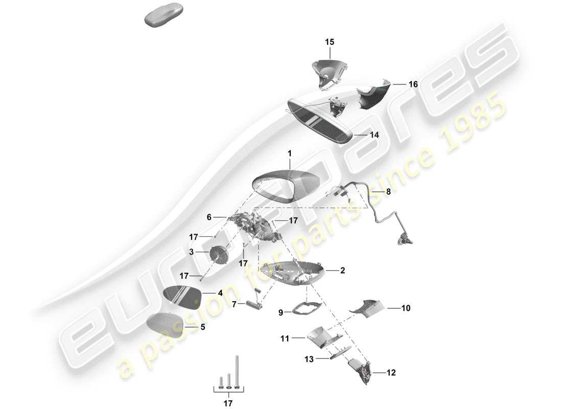 porsche 2020 (718 boxster spyder) rear view mirror part diagram