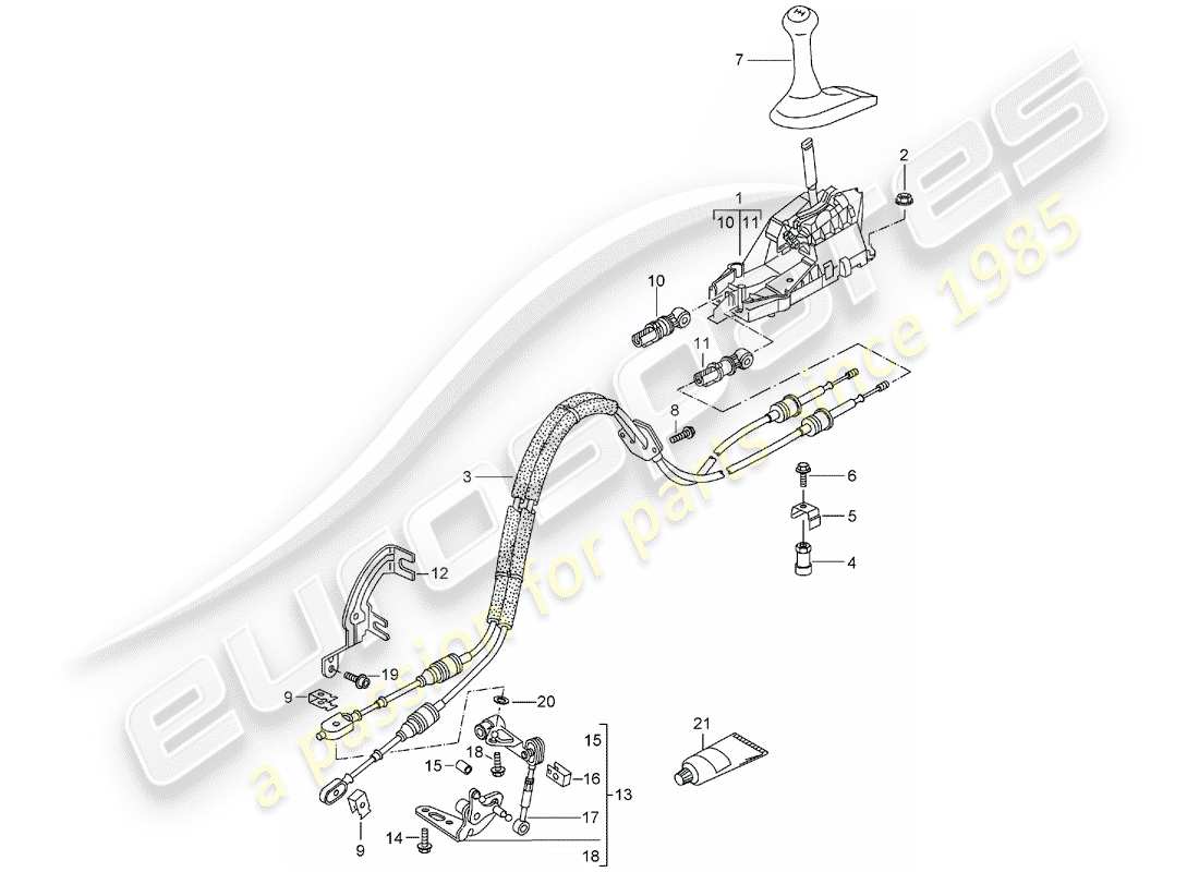 porsche 1998 (986 boxster) shift mechanism - manual gearbox part diagram