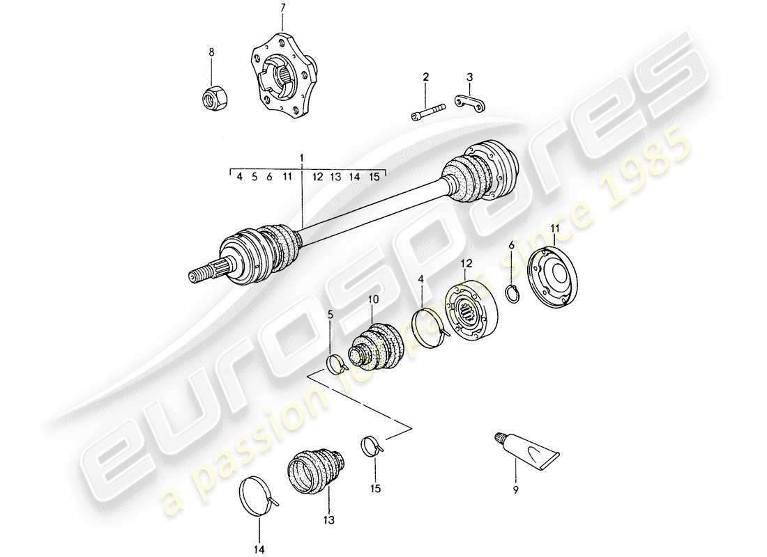porsche 1998 (986 boxster) drive shaft - wheel hub part diagram