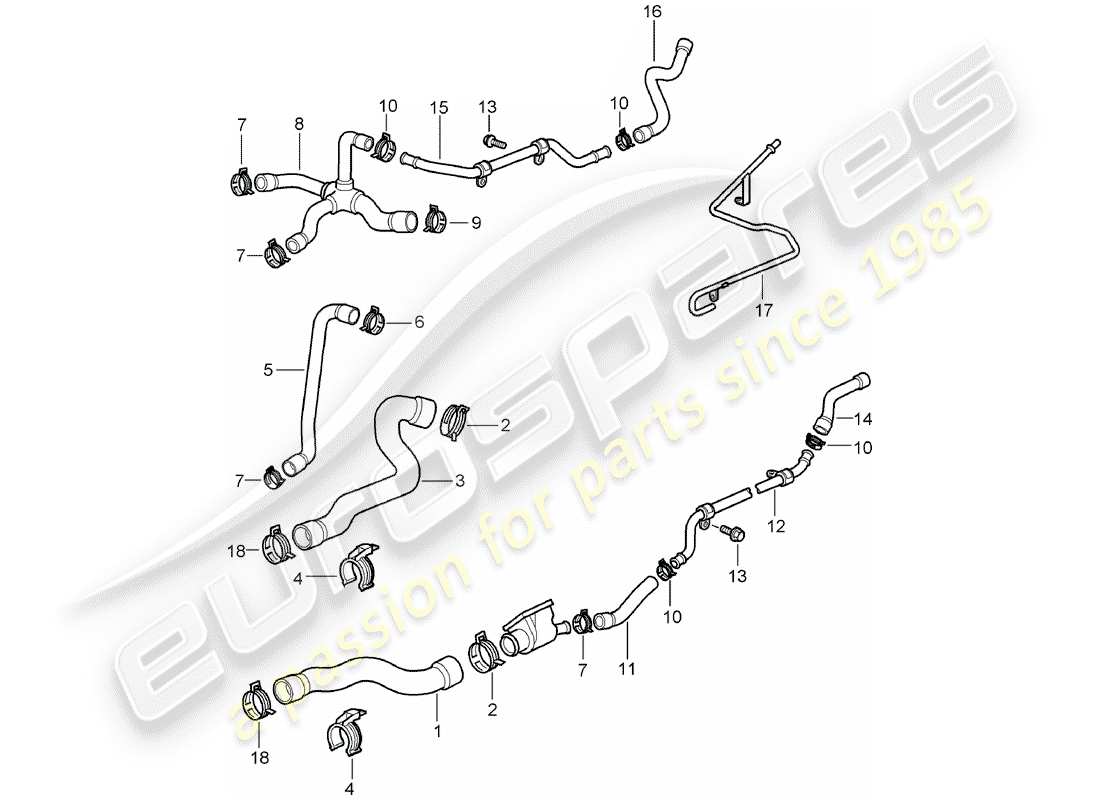porsche 1998 (986 boxster) water cooling part diagram