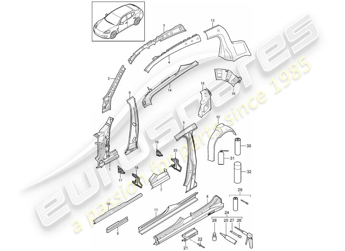 porsche 2011 (panamera 970) side panel part diagram